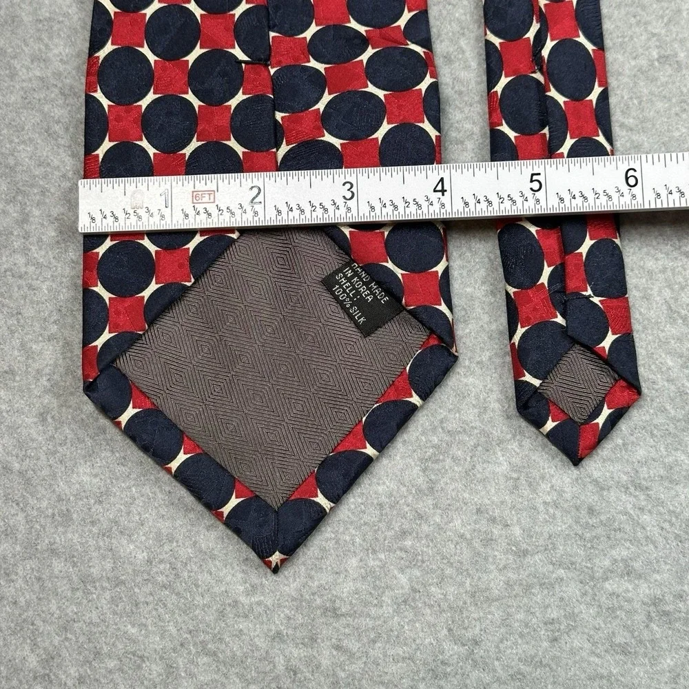 Tongue Tied Tom McLellon Silk Geometric Circle Square Tie Red Navy 60x3.75